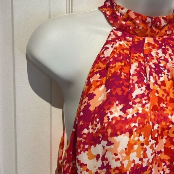 Laundry by Shelli Segal Pink Orange White Print Halter Dress Size 6 - Picture 6 of 14
